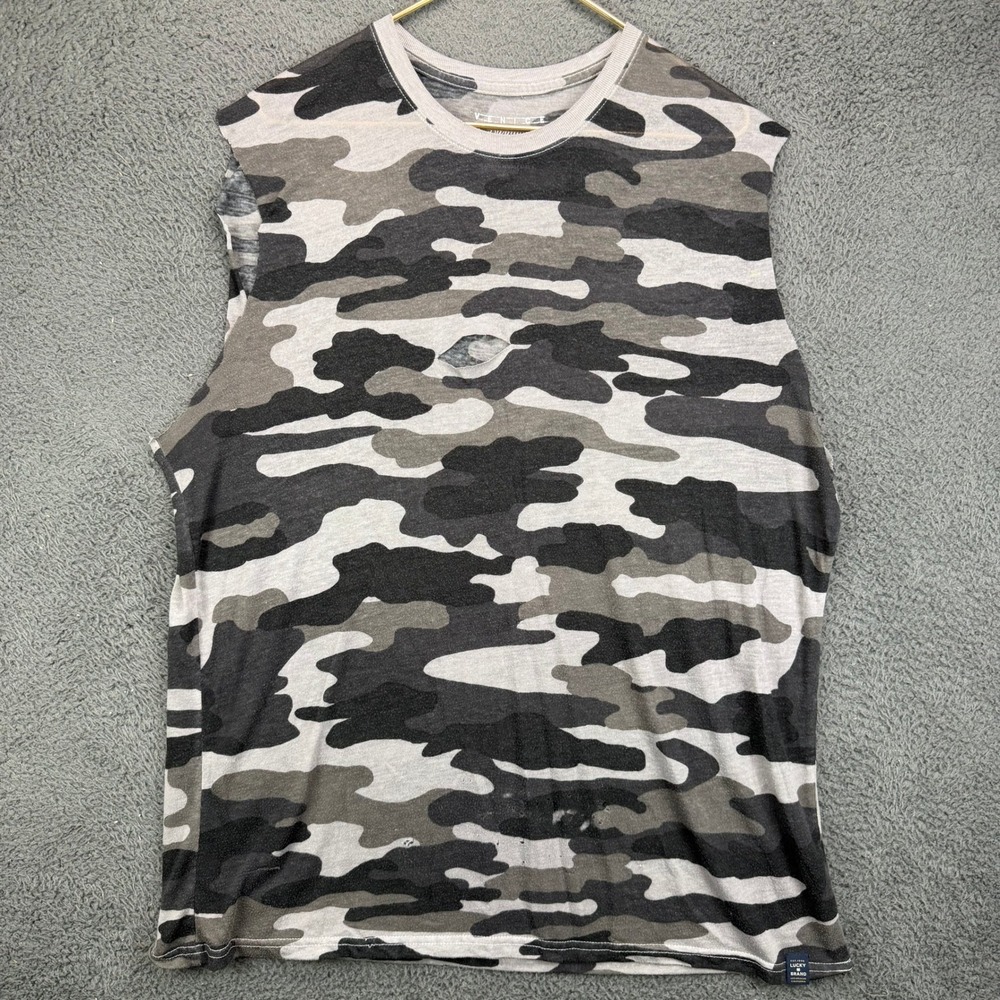 Lucky Brand Mens Venice Burnout Camo Muscle Tank Top XL Gray Black Distressed